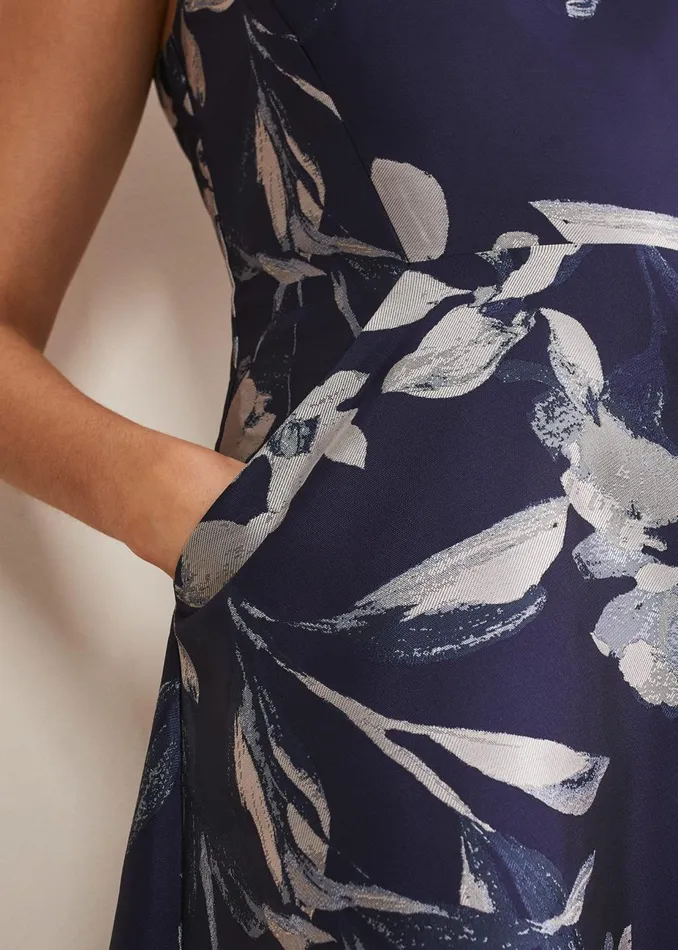 Women Phase Eight Occasion Dresses Cassy Jaquard Floral Midi Dress Navymulti