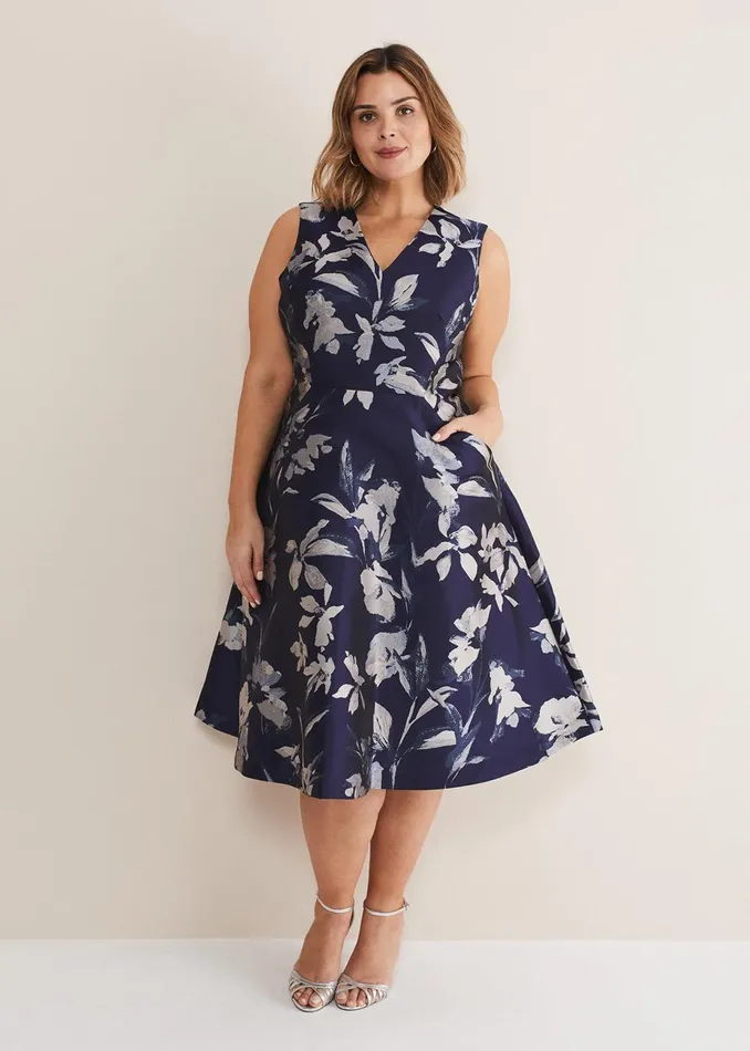 Women Phase Eight Occasion Dresses Cassy Jaquard Floral Midi Dress Navymulti