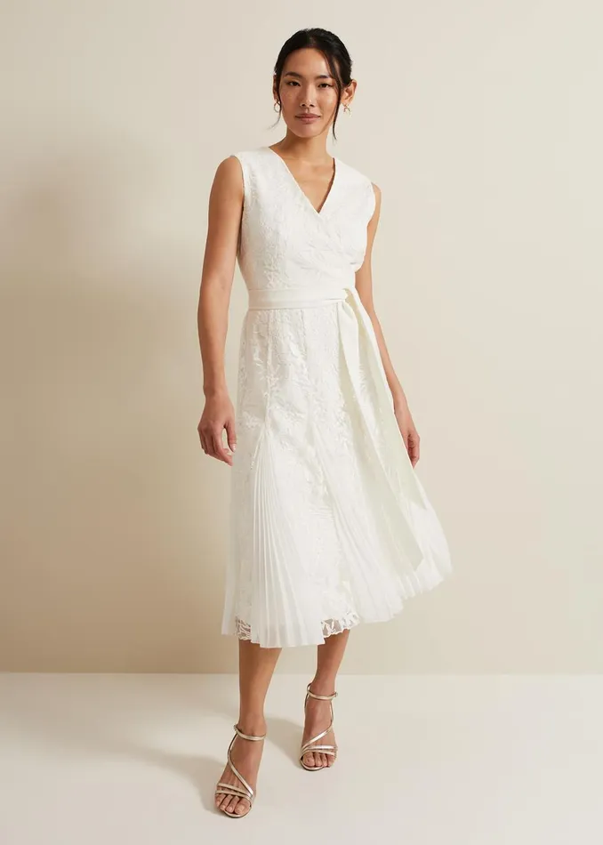 Women Phase Eight Occasion Dresses Caterina Embroidered Flared Wedding Dress Pale Cream