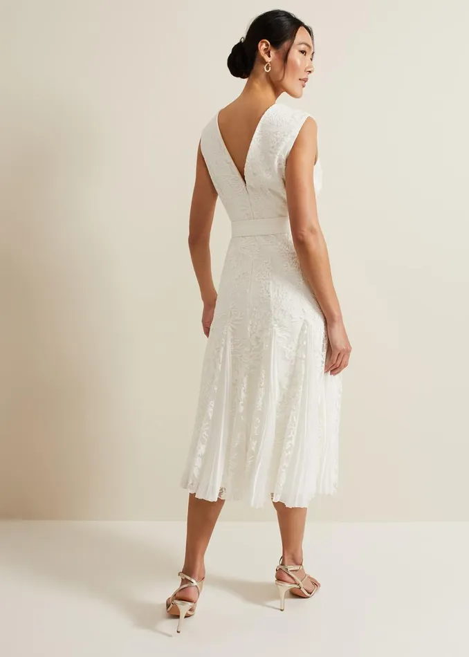 Women Phase Eight Occasion Dresses Caterina Embroidered Flared Wedding Dress Pale Cream