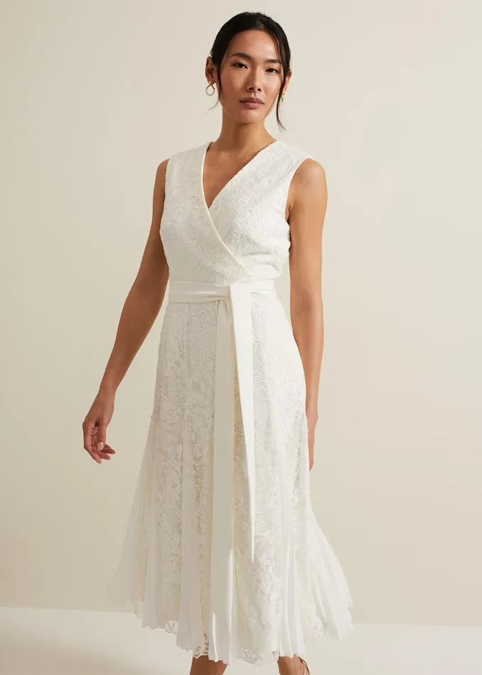 Women Phase Eight Occasion Dresses Caterina Embroidered Flared Wedding Dress Pale Cream