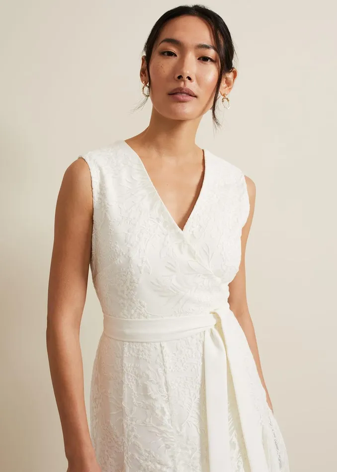 Women Phase Eight Occasion Dresses Caterina Embroidered Flared Wedding Dress Pale Cream