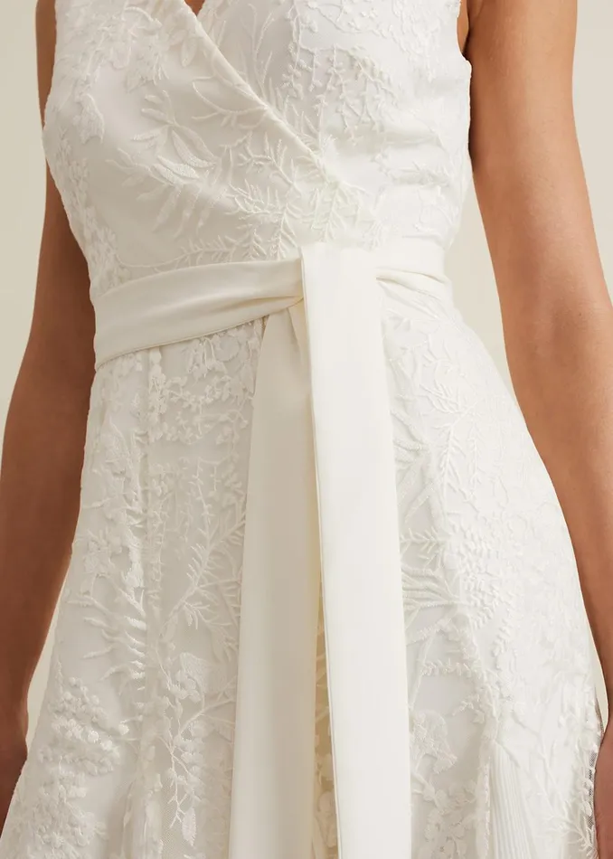 Women Phase Eight Occasion Dresses Caterina Embroidered Flared Wedding Dress Pale Cream