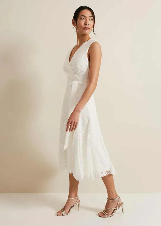 Women Phase Eight Occasion Dresses Caterina Embroidered Flared Wedding Dress Pale Cream