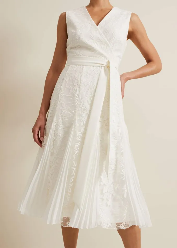 Women Phase Eight Occasion Dresses Caterina Embroidered Flared Wedding Dress Pale Cream
