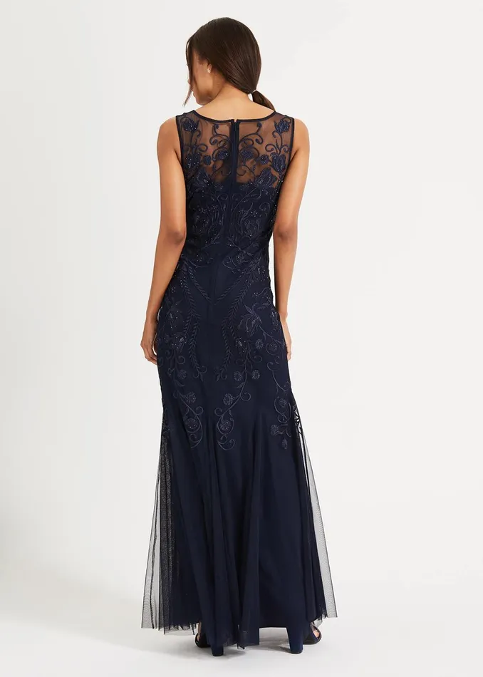 Women Phase Eight Occasion Dresses Cecilia Embroidered Maxi Dress Navy
