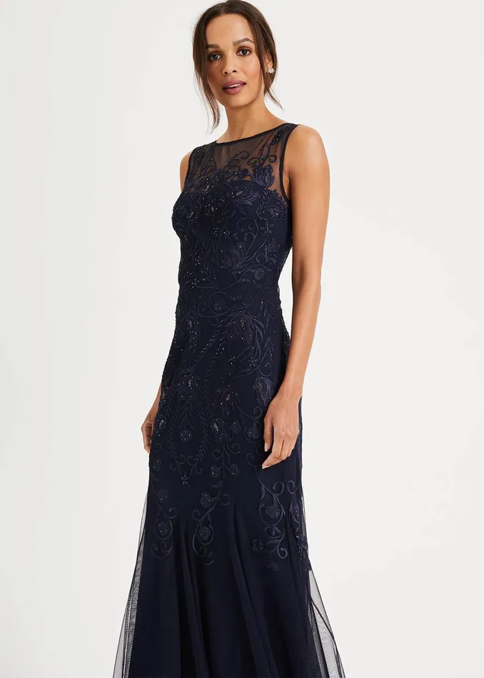 Women Phase Eight Occasion Dresses Cecilia Embroidered Maxi Dress Navy