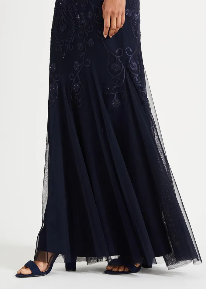 Women Phase Eight Occasion Dresses Cecilia Embroidered Maxi Dress Navy