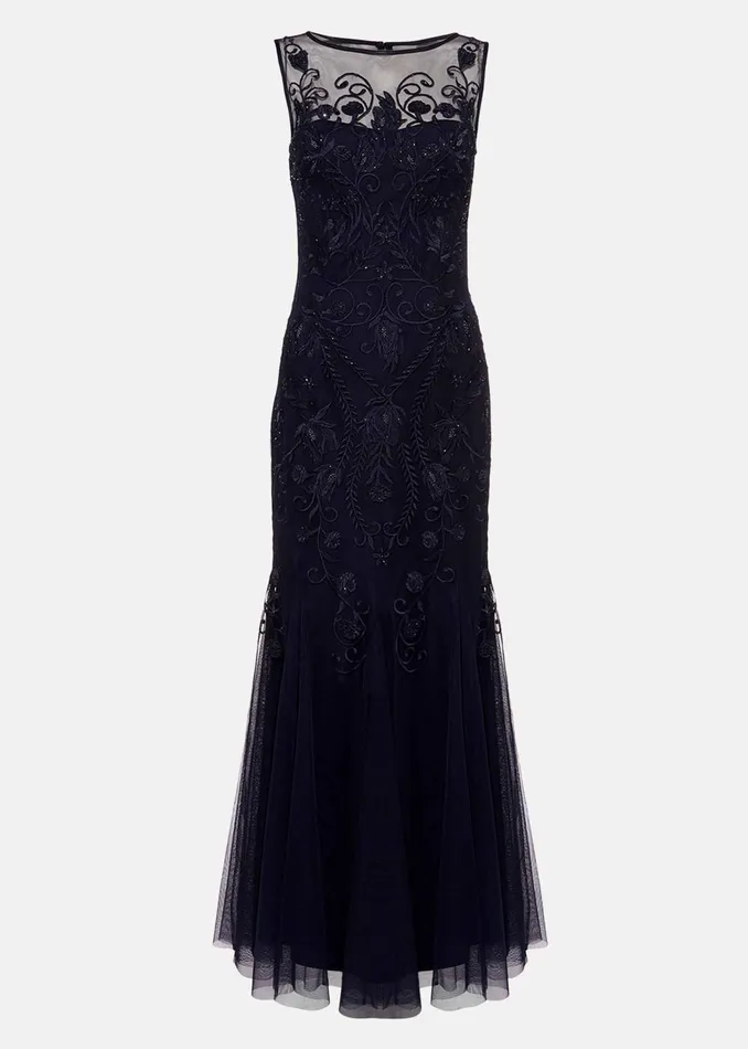 Women Phase Eight Occasion Dresses Cecilia Embroidered Maxi Dress Navy