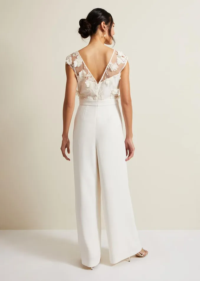 Women Phase Eight Occasion Dresses Cherie Bridal Floral Textured Jumpsuit Ivory