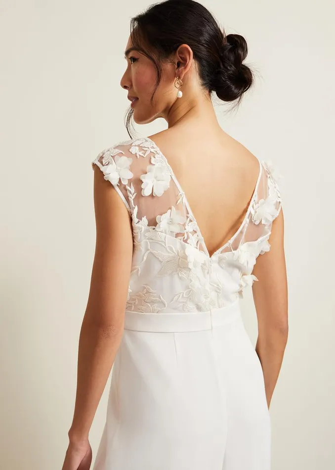 Women Phase Eight Occasion Dresses Cherie Bridal Floral Textured Jumpsuit Ivory