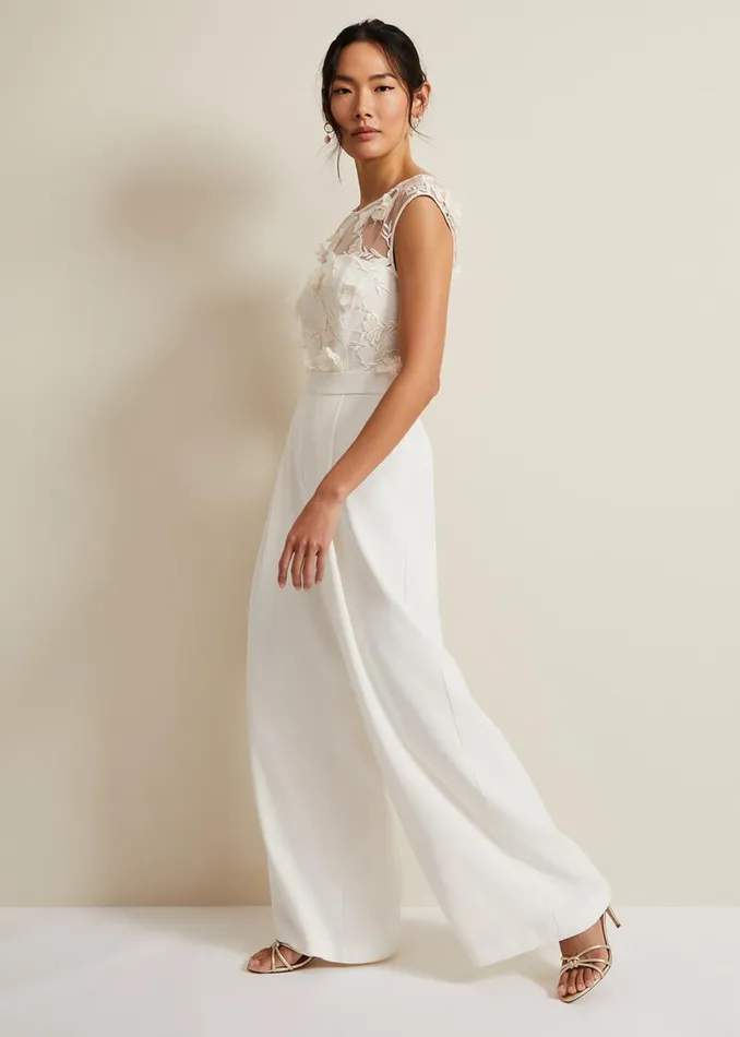 Women Phase Eight Occasion Dresses Cherie Bridal Floral Textured Jumpsuit Ivory