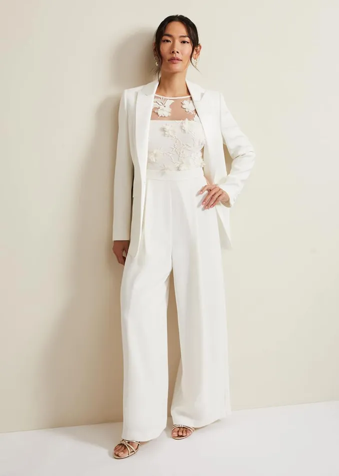 Women Phase Eight Occasion Dresses Cherie Bridal Floral Textured Jumpsuit Ivory