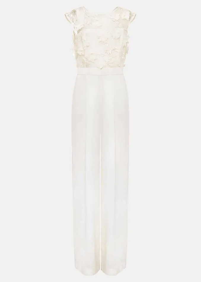 Women Phase Eight Occasion Dresses Cherie Bridal Floral Textured Jumpsuit Ivory