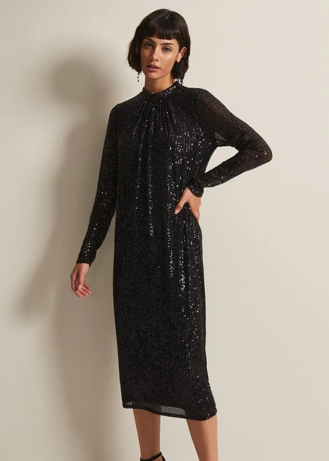 Women Phase Eight Occasion Dresses Cindy Black Sequin Midi Dress Black