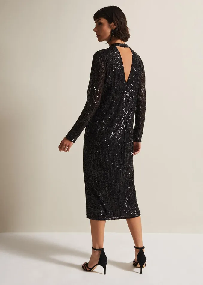 Women Phase Eight Occasion Dresses Cindy Black Sequin Midi Dress Black