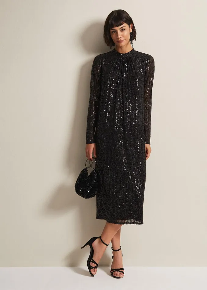 Women Phase Eight Occasion Dresses Cindy Black Sequin Midi Dress Black