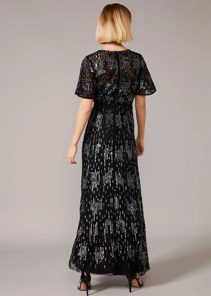 Women Phase Eight Occasion Dresses Clarabelle Sequin Embelished Maxi Dress Blackmulti