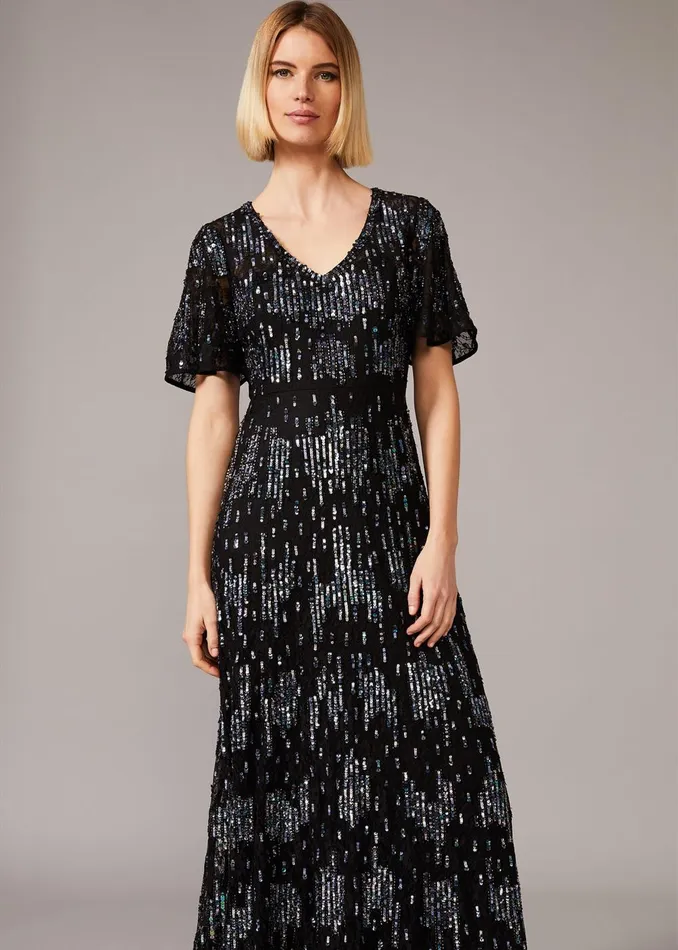 Women Phase Eight Occasion Dresses Clarabelle Sequin Embelished Maxi Dress Blackmulti