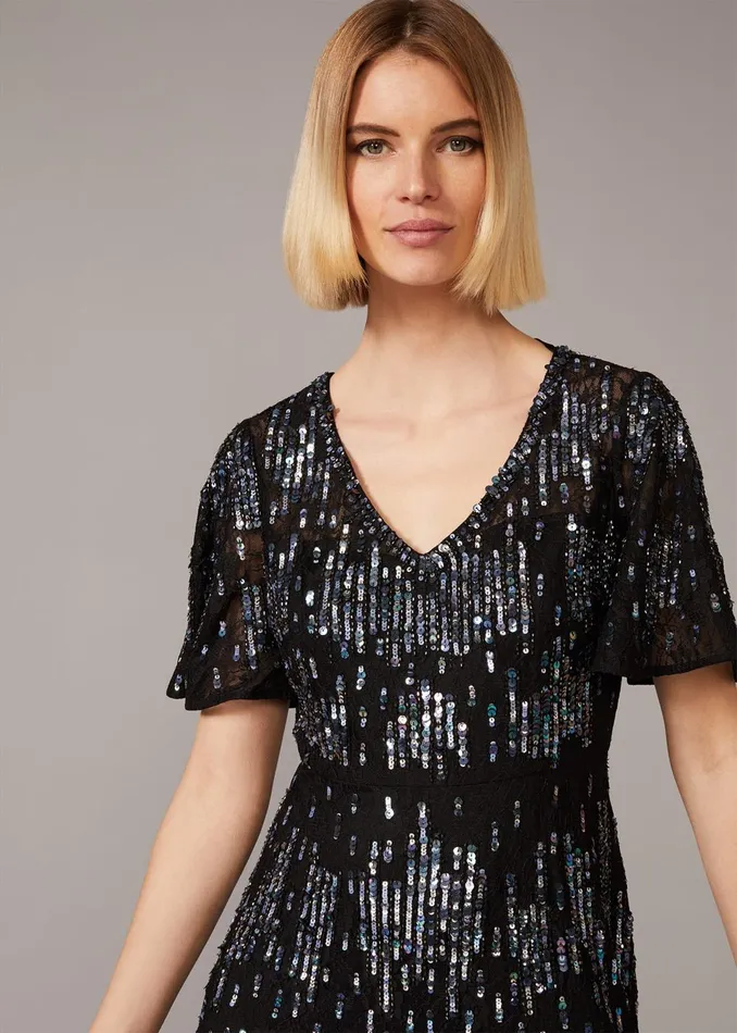 Women Phase Eight Occasion Dresses Clarabelle Sequin Embelished Maxi Dress Blackmulti