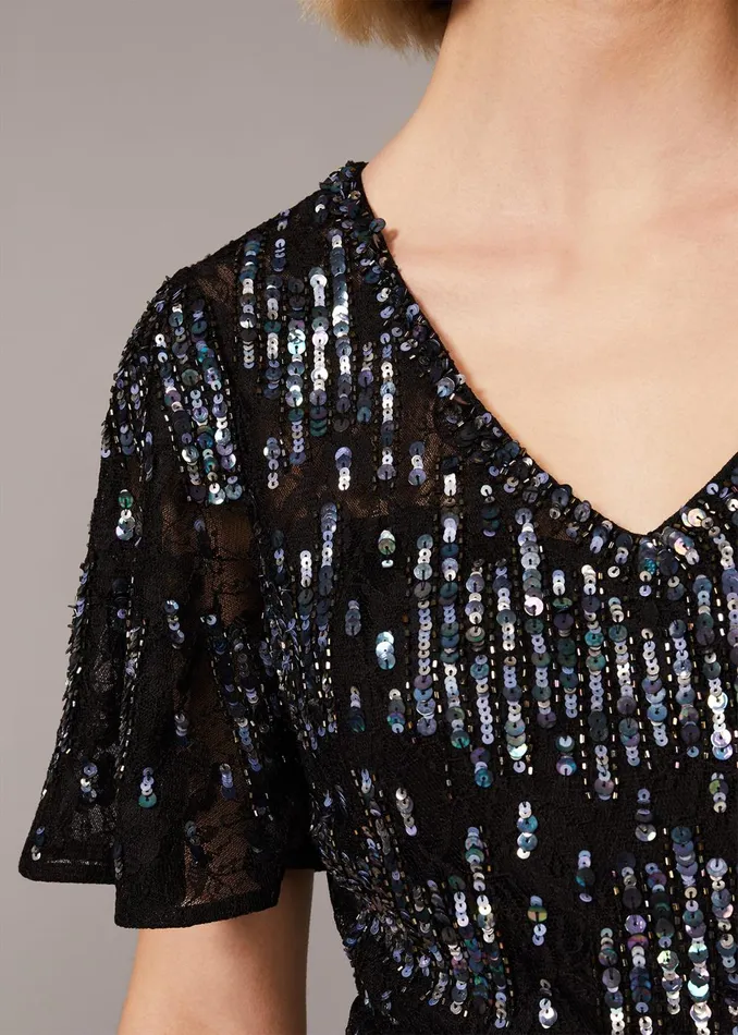 Women Phase Eight Occasion Dresses Clarabelle Sequin Embelished Maxi Dress Blackmulti