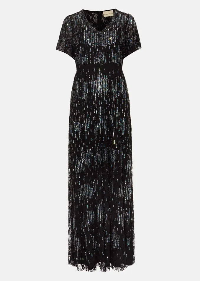 Women Phase Eight Occasion Dresses Clarabelle Sequin Embelished Maxi Dress Blackmulti