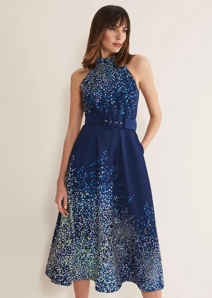 Women Phase Eight Occasion Dresses Clea Ditsy Midi Dress French Navy Multi