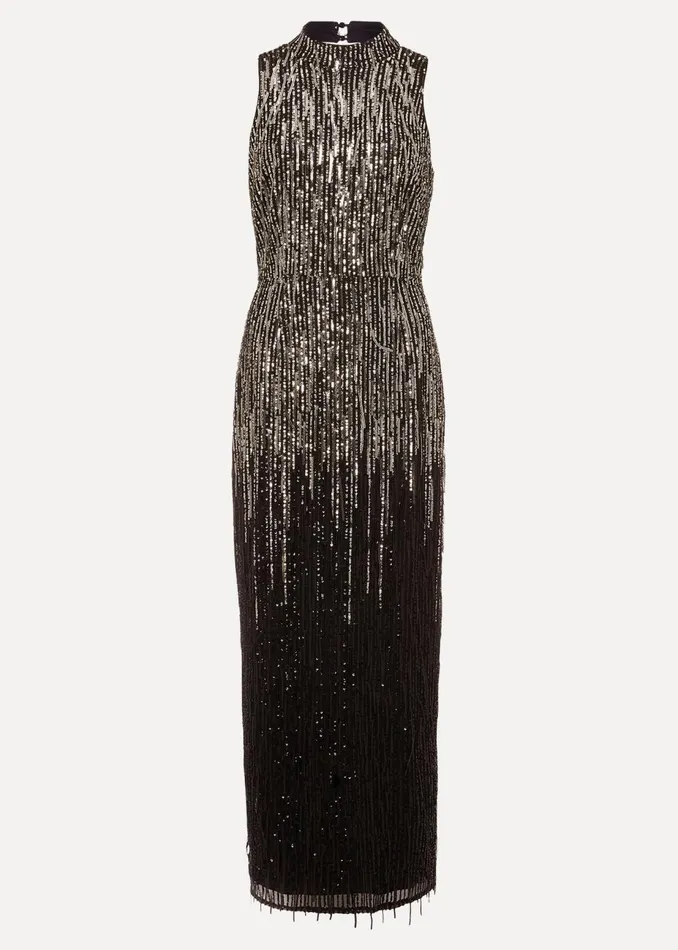 Women Phase Eight Occasion Dresses Clover Sequin Fringe Maxi Dress Black