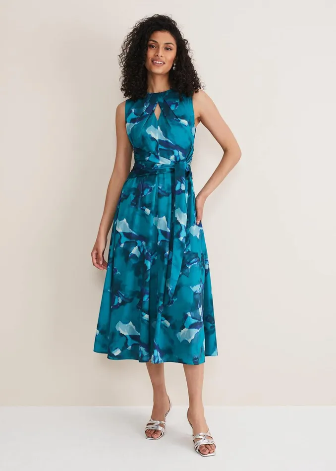 Women Phase Eight Occasion Dresses Corrin Butterfly Print Midi Dress Malachitemulti