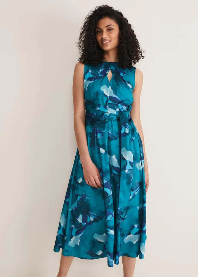 Women Phase Eight Occasion Dresses Corrin Butterfly Print Midi Dress Malachitemulti