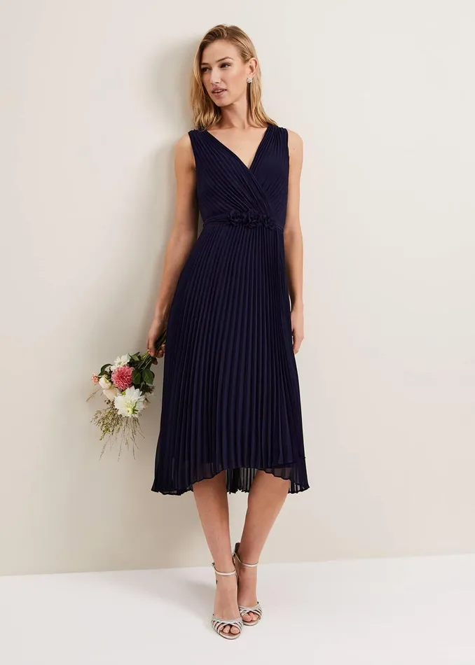 Women Phase Eight Occasion Dresses Cressida Pleat Midi Dress Navy