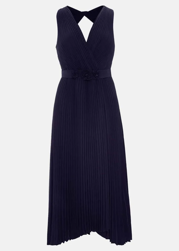 Women Phase Eight Occasion Dresses Cressida Pleat Midi Dress Navy