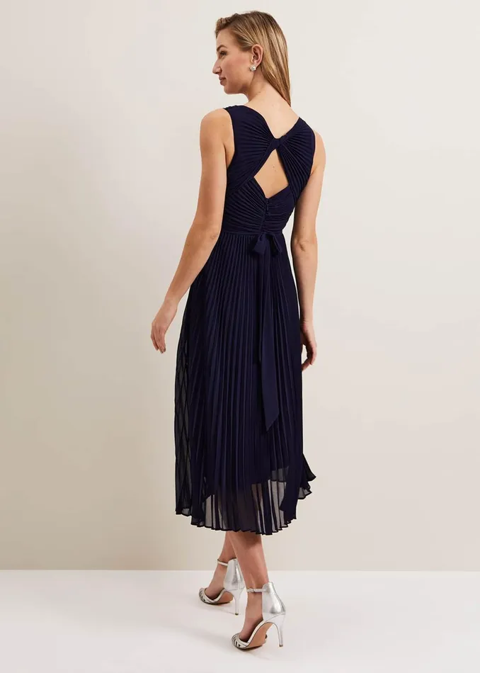 Women Phase Eight Occasion Dresses Cressida Pleat Midi Dress Navy