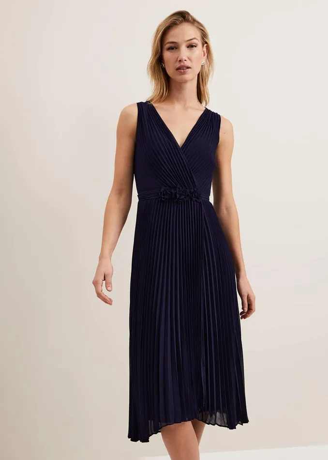 Women Phase Eight Occasion Dresses Cressida Pleat Midi Dress Navy