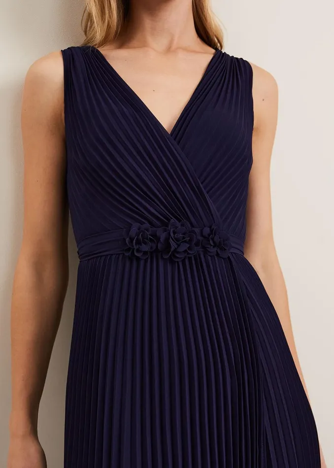 Women Phase Eight Occasion Dresses Cressida Pleat Midi Dress Navy