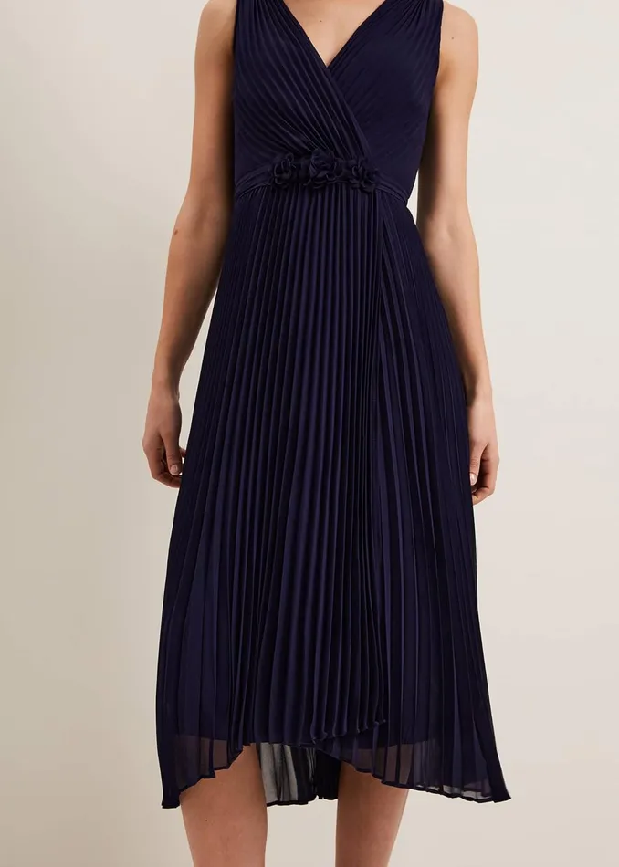 Women Phase Eight Occasion Dresses Cressida Pleat Midi Dress Navy