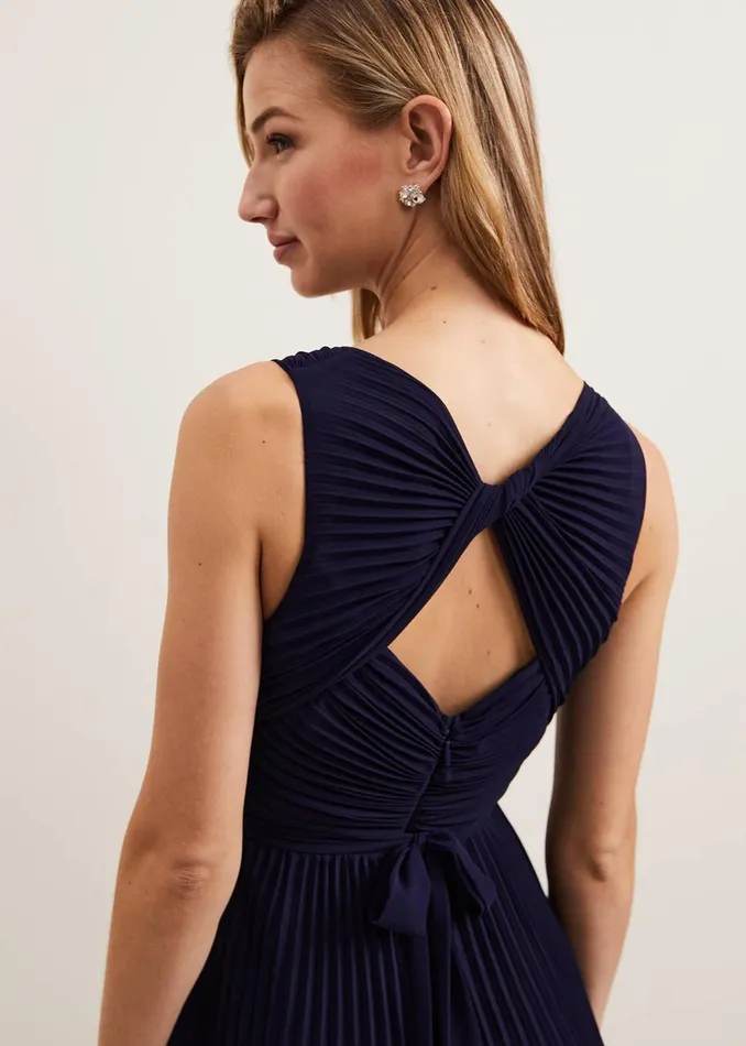 Women Phase Eight Occasion Dresses Cressida Pleat Midi Dress Navy