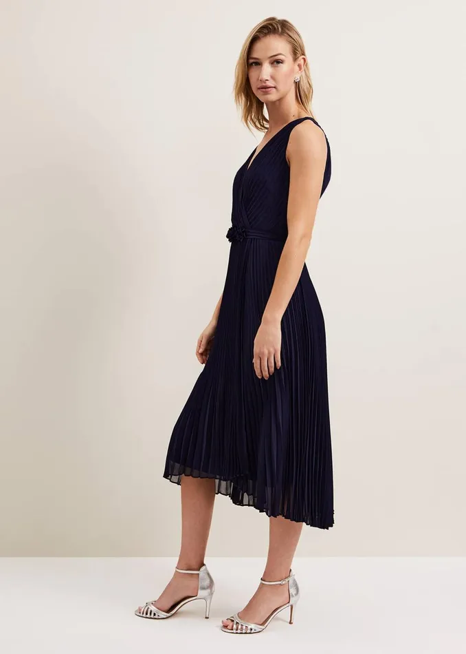 Women Phase Eight Occasion Dresses Cressida Pleat Midi Dress Navy