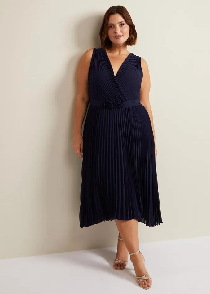 Women Phase Eight Occasion Dresses Cressida Pleat Midi Dress Navy