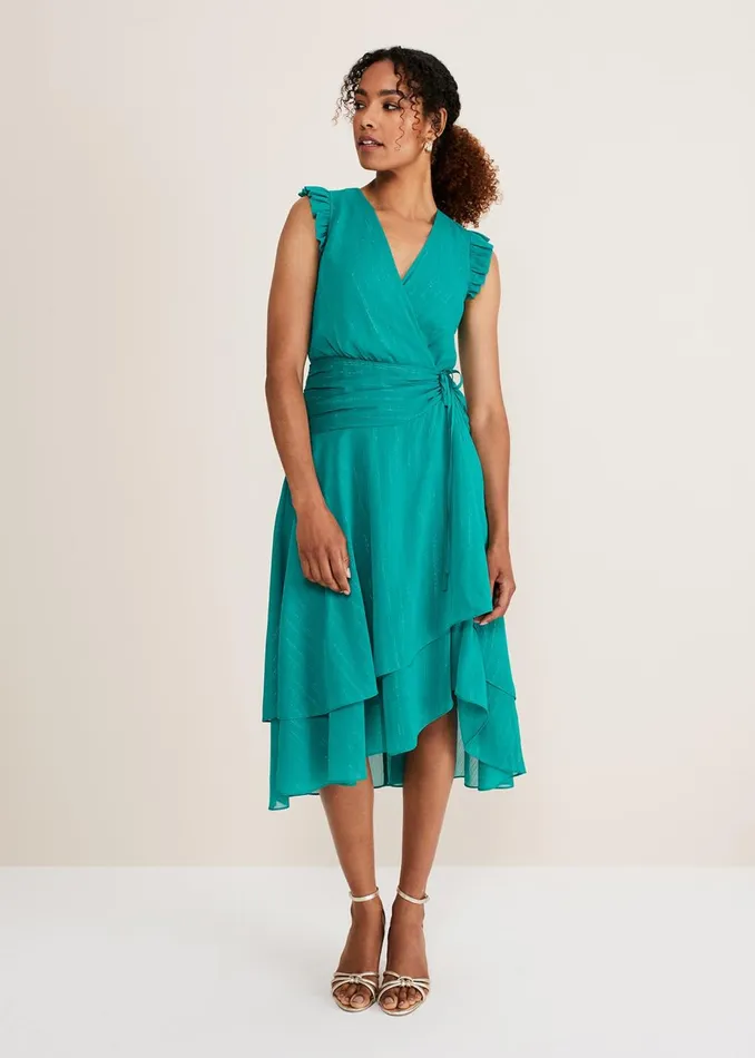 Women Phase Eight Occasion Dresses Cressinda Ruched Midi Dress Peacock