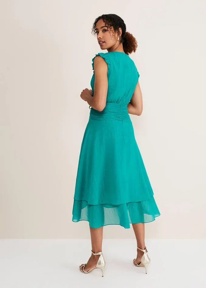 Women Phase Eight Occasion Dresses Cressinda Ruched Midi Dress Peacock
