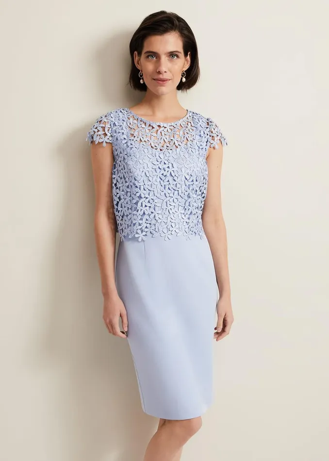 Women Phase Eight Occasion Dresses Daisy Lace Double Layer Dress Pale Blue