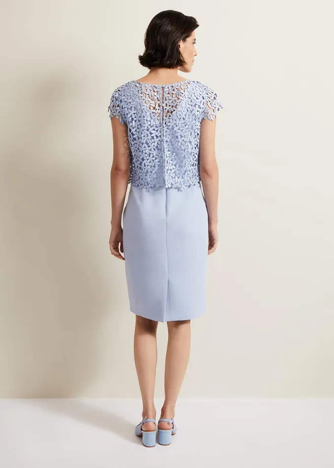 Women Phase Eight Occasion Dresses Daisy Lace Double Layer Dress Pale Blue