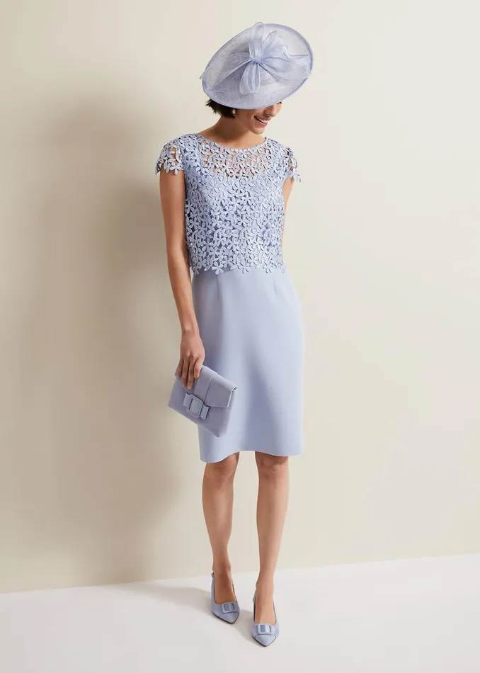 Women Phase Eight Occasion Dresses Daisy Lace Double Layer Dress Pale Blue