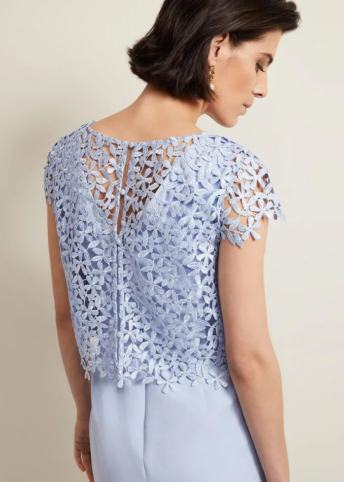Women Phase Eight Occasion Dresses Daisy Lace Double Layer Dress Pale Blue