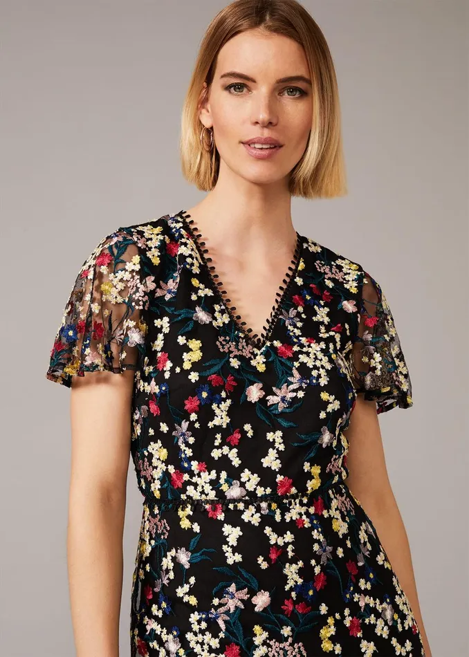 Women Phase Eight Occasion Dresses Daiva Embroidered Fishtail Dress Blackmulti