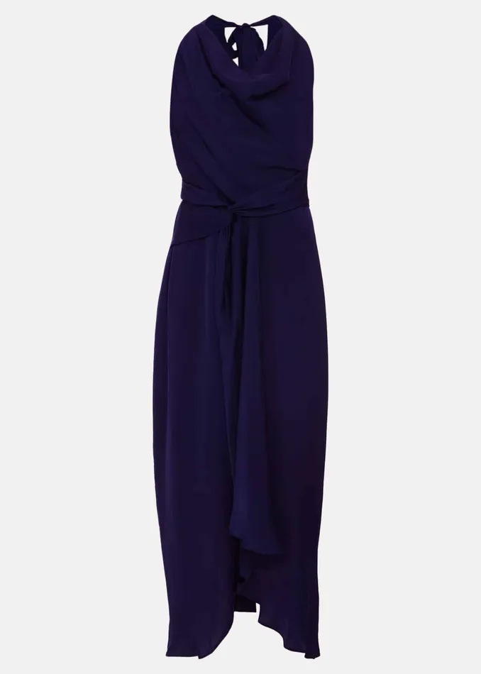 Women Phase Eight Occasion Dresses Daliah High Neck Satin Midi Dress Navy