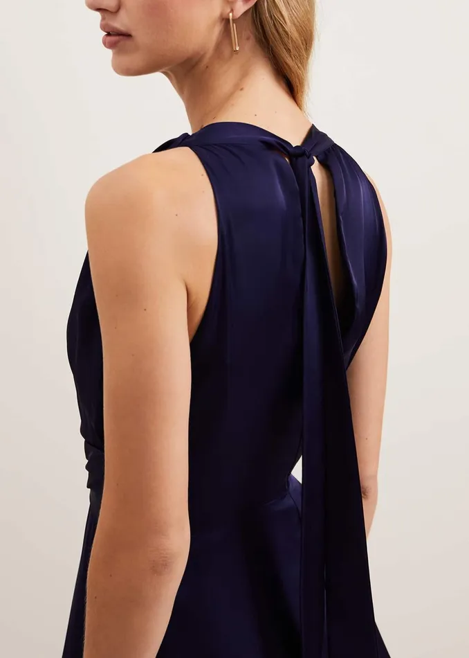 Women Phase Eight Occasion Dresses Daliah High Neck Satin Midi Dress Navy