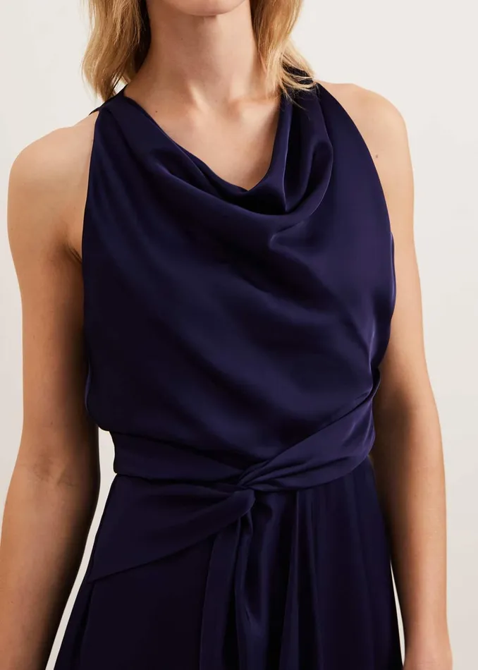 Women Phase Eight Occasion Dresses Daliah High Neck Satin Midi Dress Navy