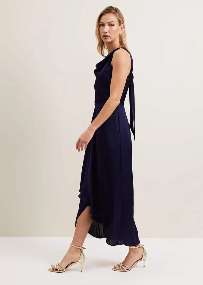 Women Phase Eight Occasion Dresses Daliah High Neck Satin Midi Dress Navy